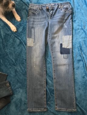 Straight Leg Patchwork Light Blue Women’s Jeans
